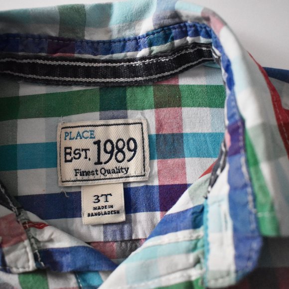 Place 1989 Plaid Poplin Button Down Shirt Boy's size 3 T - Picture 4 of 7
